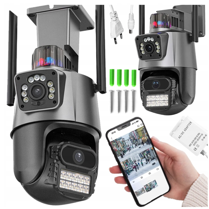 PODWÓJNA KAMERA WIFI IP SMART ZEWNĘTRZNA 1080p FULL HD 2x3MP DETEKCJA ALARM
