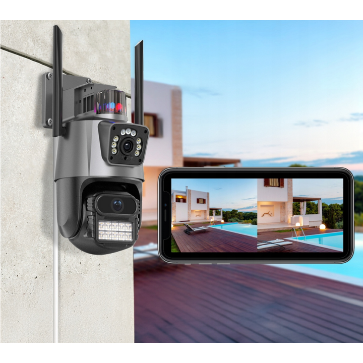 PODWÓJNA KAMERA WIFI IP SMART ZEWNĘTRZNA 1080p FULL HD 2x3MP DETEKCJA ALARM