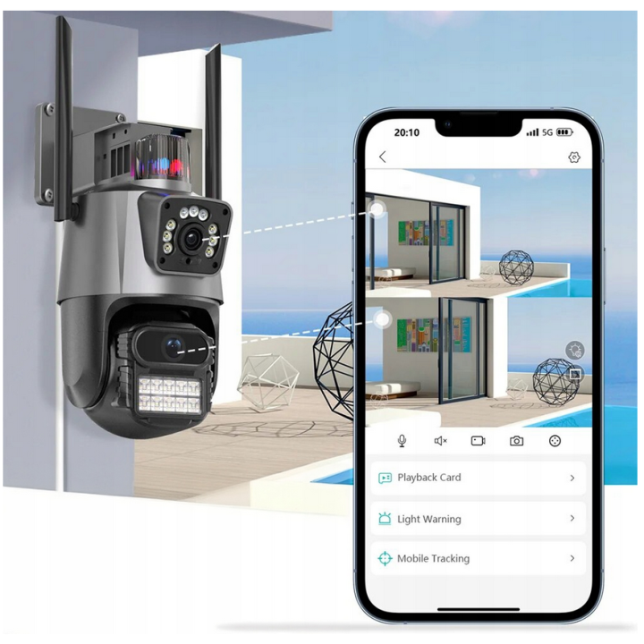 PODWÓJNA KAMERA WIFI IP SMART ZEWNĘTRZNA 1080p FULL HD 2x3MP DETEKCJA ALARM