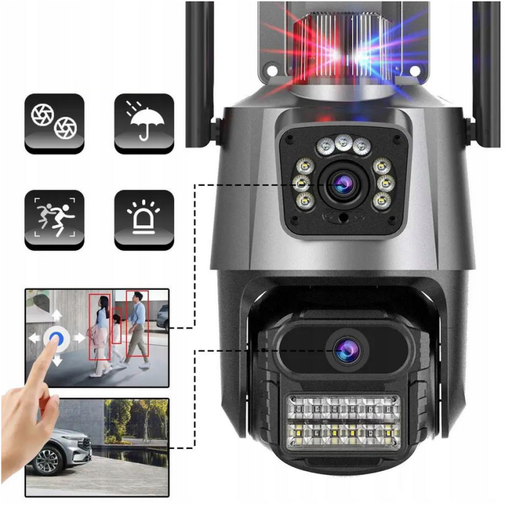 PODWÓJNA KAMERA WIFI IP SMART ZEWNĘTRZNA 1080p FULL HD 2x3MP DETEKCJA ALARM