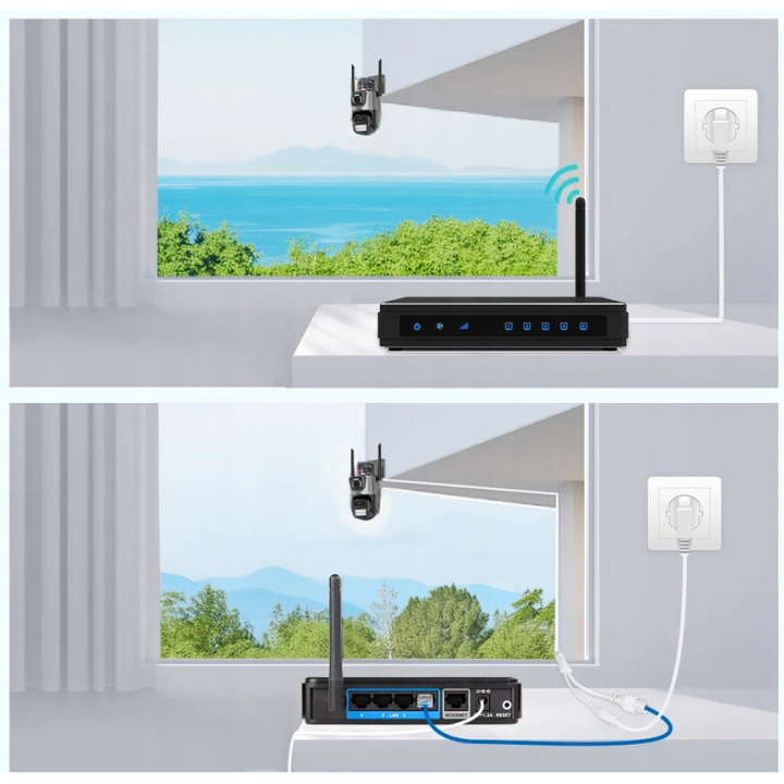 PODWÓJNA KAMERA WIFI IP SMART ZEWNĘTRZNA 1080p FULL HD 2x3MP DETEKCJA ALARM