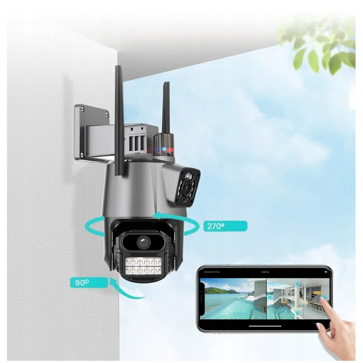 PODWÓJNA KAMERA WIFI IP SMART ZEWNĘTRZNA 1080p FULL HD 2x3MP DETEKCJA ALARM