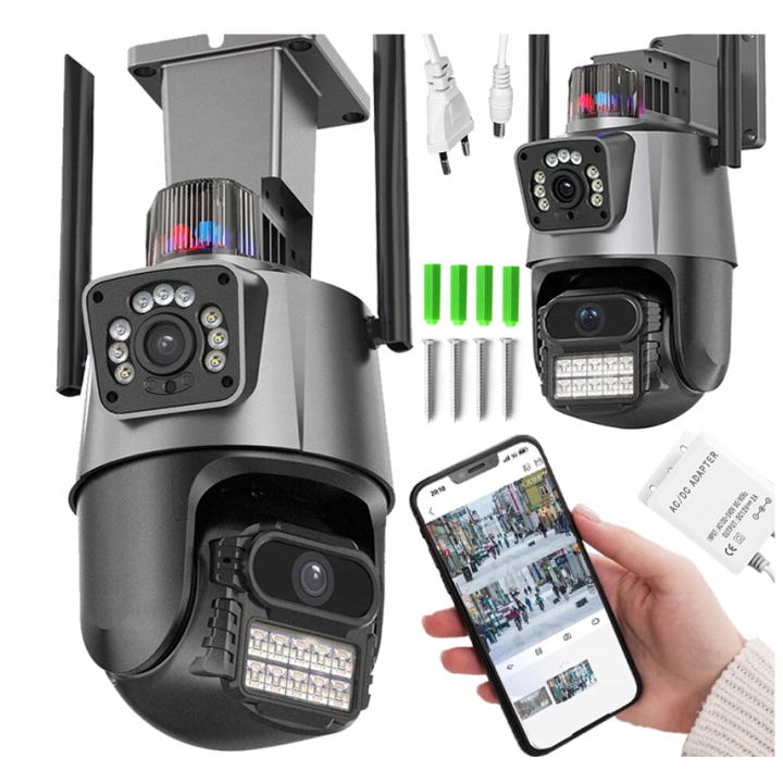 PODWÓJNA KAMERA WIFI IP SMART ZEWNĘTRZNA 1080p FULL HD 2x3MP DETEKCJA ALARM