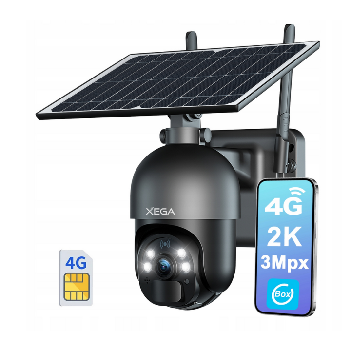 KAMERA SOLARNA ZEWNĘTRZNA OBROTOWA NA KARTĘ SIM 4G LTE GSM 2K 3MP Z KARTĄ