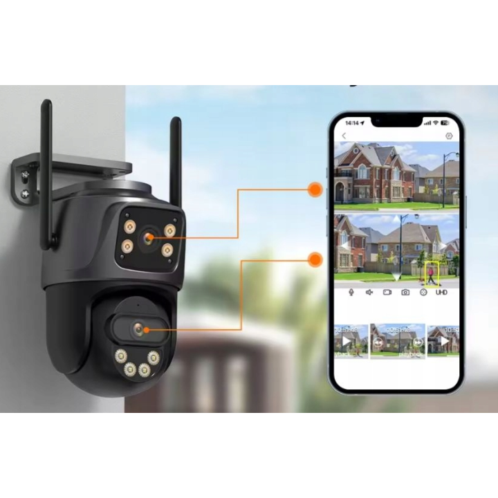 PODWÓJNA KAMERA WIFI 4K 8MPX PTZ Onvif ICSee ZEWNĘTRZNA OBROTOWA ALARM