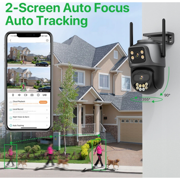 PODWÓJNA KAMERA WIFI 4K 8MPX PTZ Onvif ICSee ZEWNĘTRZNA OBROTOWA ALARM