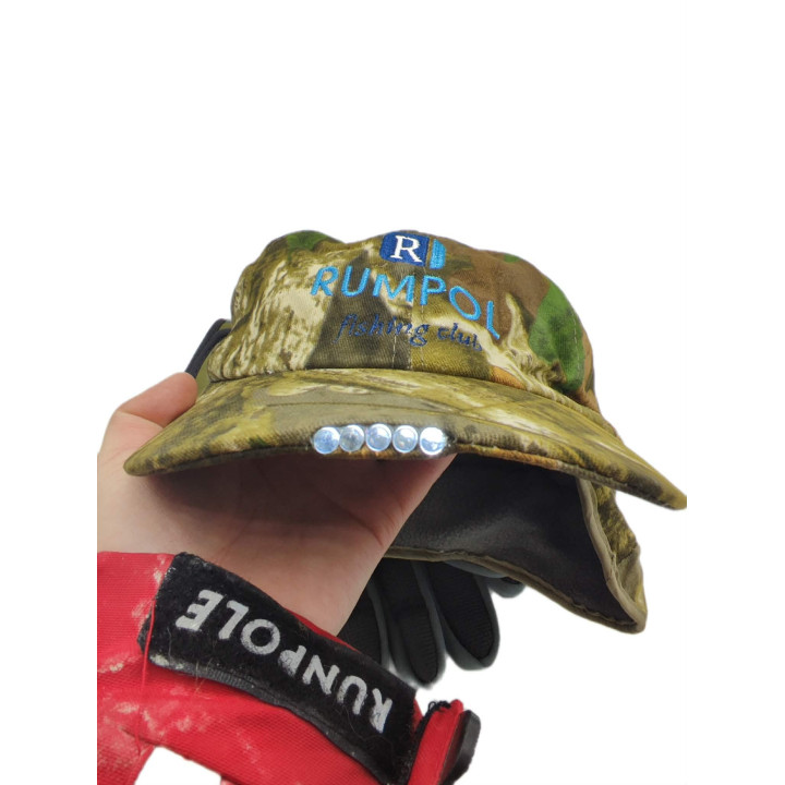 RĘKAWICZKI WĘDKARSKI ZIMOWE + CZAPKA ZIMOWA Z LATARKĄ