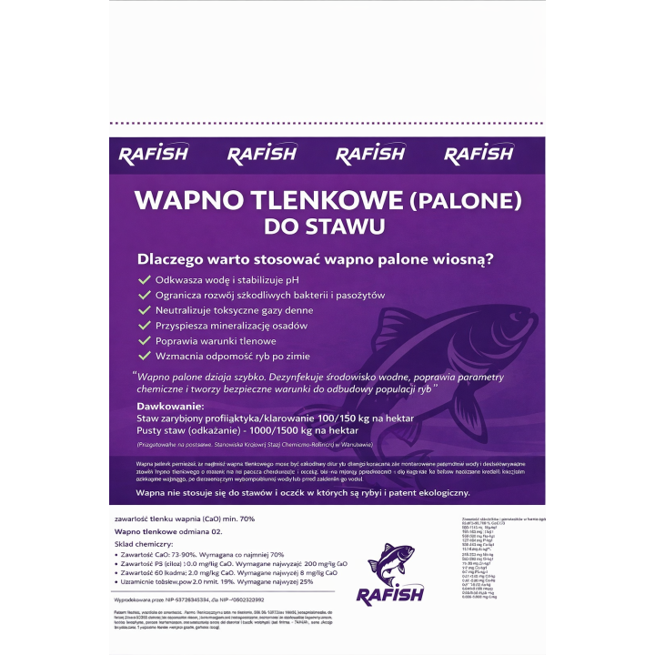 WAPNO NA PLEŚNIAWKĘ DO STAWU DLA RYB 20 kg
