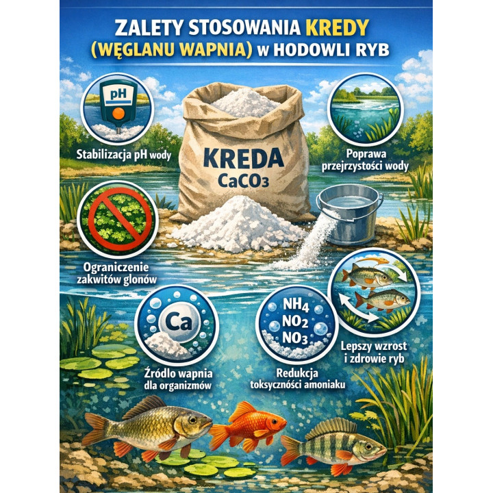 10kg KREDA granulowana DLA RYB DO STAWÓW I OCZEK WODNYCH W WIADRZE