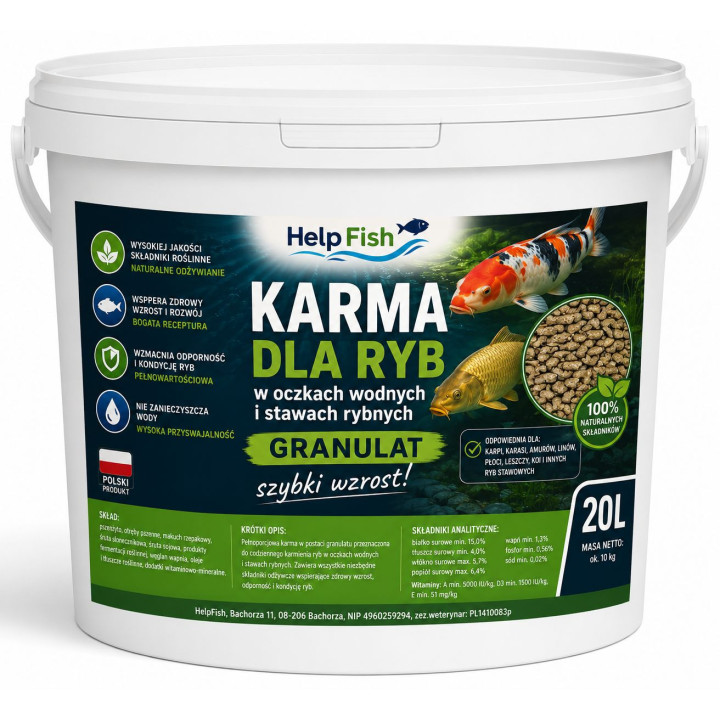 20 KG KARMA DLA NARYBKU RYB 4-35CM SŁODKOWODNYCH granulowana