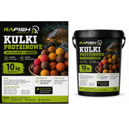 10 KG KULKI PROTEINOWE RAFISH WYPRZEDAŻ W WIADERKU MIX KOLORÓW I ROZMIARÓW ( 7 SMAKÓW DO WYBORU)