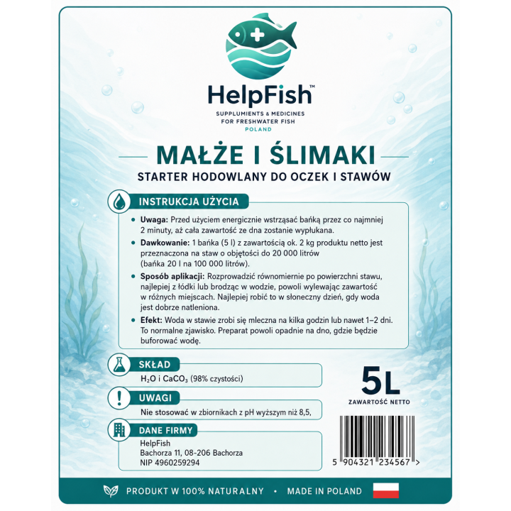STARTER HODOWLANY 5L na 20 000 litrów MAŁŻE I ŚLIMAKI – HelpFish
