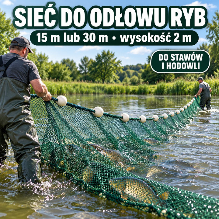 30m SIATKA DO CIĄGANIA sieć rybacka własny staw , siata , prywatna woda odłów ryb